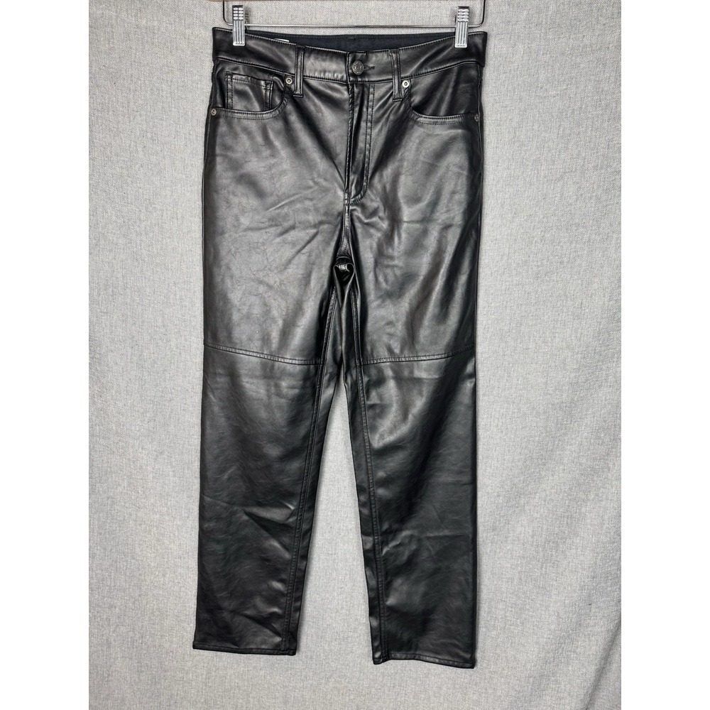 Vintage‎ Gap Slim Fit Pants Size 28/6R Black Faux Leather Pleather High Rise